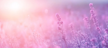 Serene Lavender Garden at Sunset A Dreamy Pastel Landscape with Blooming Flowers and Soft Lightの素材