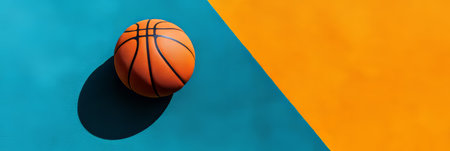 Dynamic Still Life of a Textured Orange Basketball on a Vibrant Green and Orange Backgroundの素材