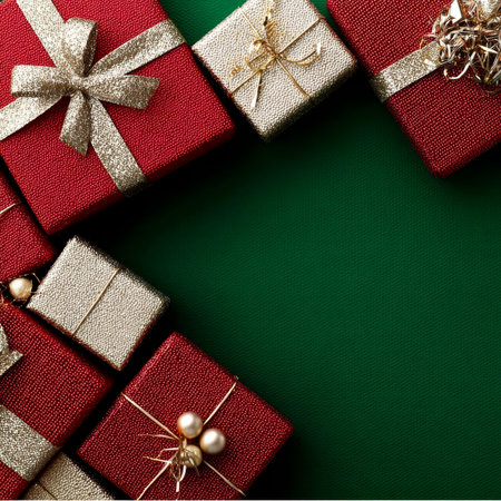 Elegant Christmas Presents Wrapped with Stylish Ribbons and Festive Decorations for the Holidaysの素材