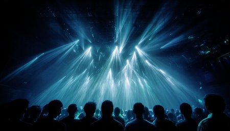 Vibrant Energy of a Nightclub Silhouettes and Pulsating Lights Create a Captivating Atmosphereの素材