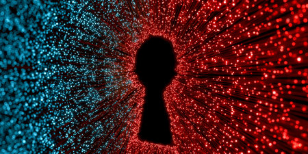 High-Tech Encrypted Keyhole Portal Illuminating a Cybernetic Passage to Secure Digital Storage Vaultの素材