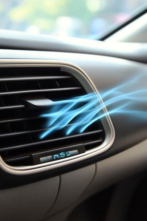 Clean Air Flow in Car Ventilation System with Modern AC Control Panel and Directional Nozzleの素材