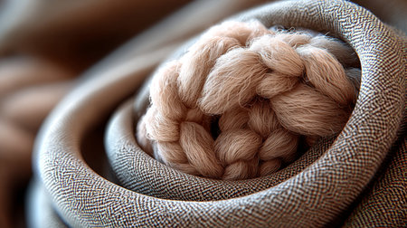 Close-Up of Neutral Wool Fiber Texture Showcasing Artistic Fabric Design and Warmth in Fiber Artの素材