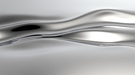 Sleek Chrome Surface Reflecting Iridescent Colors, Metallic Waves Create a Fluid Abstract Aestheticの素材