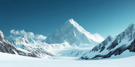 Majestic Snowy Mountains Under a Clear Blue Sky, A Stunning Winter Landscape of Alpine Beautyの素材