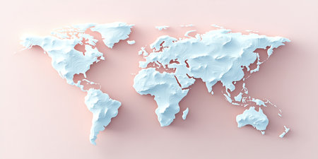 Elegant Pastel Tone World Map Render with Textured Relief and Minimalist Abstract Design Conceptの素材