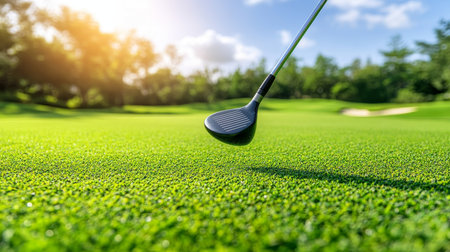 Experience the Thrill of Golfing on a Championship Course Surrounded by Lush Greenery and Blue Skiesの素材