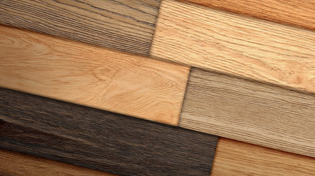 Assorted Parquet Panels Displaying a Range of Beautiful Wood Grain Colors and Textures for Decorの素材
