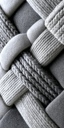 Elegant Seamless Wool Knit Background Design with Soft Grey Textured Fabric as Canvas Wallpaperの素材