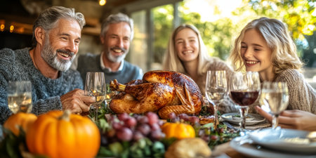 A Joyful Holiday Feast with Family Celebrating Togetherness and Love Around the Thanksgiving Tableの素材
