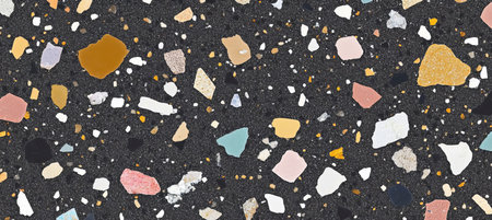 Elegant Black Terrazzo Tile Stylish Flooring with Colorful Chips and Abstract Texture Designsの素材