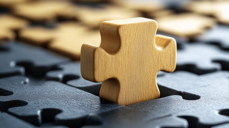 Concept of Problem Solving and Teamwork Illustrated Through a Wooden Jigsaw Puzzle for Successの素材