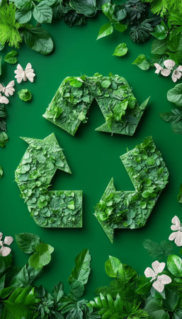 Green Recycling Symbol Signifying Environmental Awareness and Sustainability for a Healthier Planetの素材