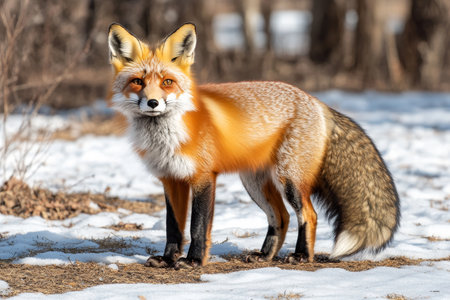 Breathtaking Close-Up of a Red Fox with Lush Fur Surrounded by Gentle Snowfall in Winter Wonderlandの素材