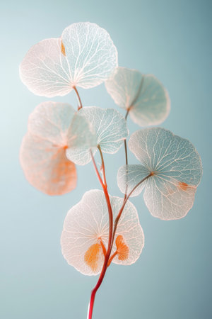 Elegant Pastel Botanical Design Featuring Delicate Leaves in Soft Turquoise for Minimalist Aestheticの素材