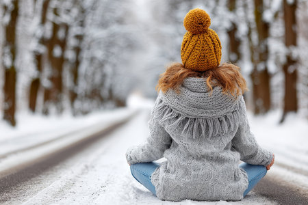 Winter Retreat in a Snowy Forest Embracing Serenity Through Mindfulness and Meditation Practicesの素材