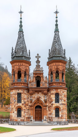 Charming Neo Gothic Small Pilgrimage Chapel in Meadow Land of Europe, Architectural Beautyの素材