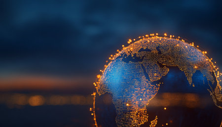 Global Network Interconnectivity Illustration Showcasing Modern Communication and Technology Trendsの素材