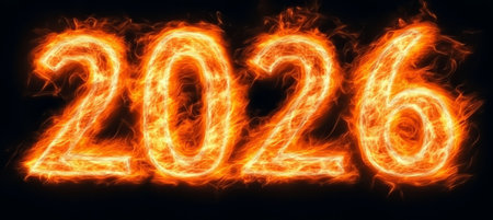 Vibrant Orange Flames Ignite the Future Energy and Momentum in a Fiery 2026 Stock Imageの素材