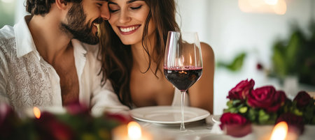 Couple Enjoying a Romantic Dinner in Soft Candlelight, Creating an Intimate and Serene Atmosphereの素材