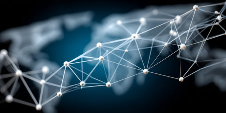 Abstract Digital Networking Graphic Representing Global Communication and Connections Across Regionsの素材