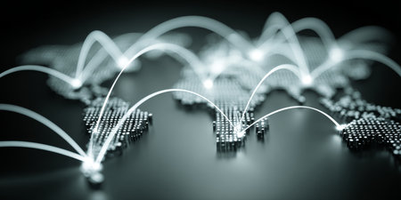 Futuristic Global Network High-Speed Digital Transmission and Interconnected Data Points Systemの素材