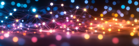 Futuristic Dynamic Network of Interconnected Luminescent Data Points Abstract Illustration Conceptの素材