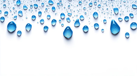 Crystal Clear Aqua Drops Cascading Over a Glossy Surface, Refreshing Bubbles in Pure Water Designの素材