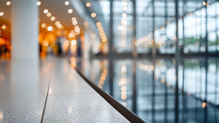 Abstract Reflections in Modern Architecture with Geometric Glass Panels and Warm Lightingの素材