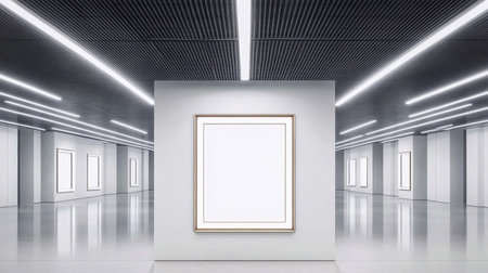 Spacious Modern Architecture Exhibition Room Featuring Unoccupied Decorative Frame in Art Studioの素材