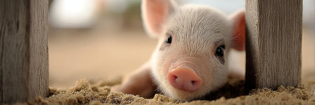 Charming Piglet Snuggling into Natural Wood Shavings in a Cozy Farmhouse Setting, Full of Joyの素材