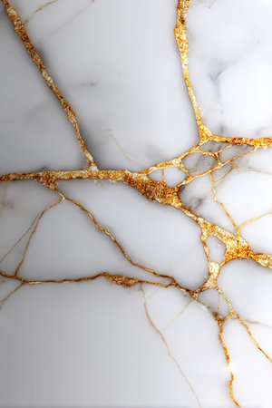 Stylish Abstract White Marble Surface with Golden Veins for Luxurious Architectural Backgroundの素材