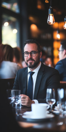 Confident Businessman Engaging in Professional Dialogue on Finance and Successful Relationshipsの素材