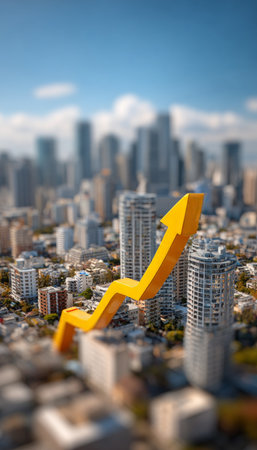 Urban Expansion Growth in Metropolitan City Setting with Upward Trend Symbolizing Developmentの素材