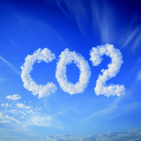 Illustration of Carbon Dioxide Emissions Represented by Clouds in the Context of Climate Changeの素材