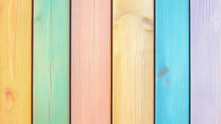 Charming Pastel Wood Planks Seamlessly Blending Soft Yellow, Blue, and Red Tones for Stunning Decorの素材