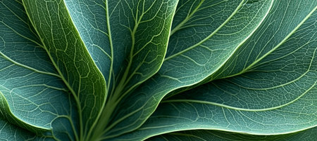 Close Up of Varied Textured Green Leaves in Nature, Showcasing Vibrant Shades of Greenery and Lifeの素材