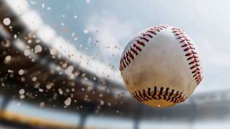 A fastball arcs high above the pitcher s mound, capturing the thrill of baseball in motion.の素材