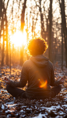 Serene Winter Retreat in Nature, Embracing Mindfulness and Spiritual Growth for Inner Peaceの素材