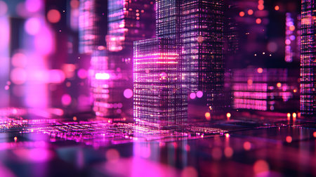 Futuristic Cyberpunk Cityscape with Neon Lights, Skyscrapers, and Advanced Technology Integrationの素材