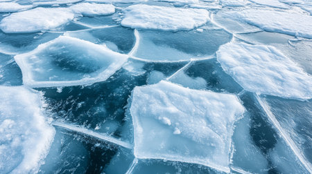 Stunning Aerial View of Geometric Ice Patterns on a Turquoise Sea with Floating Ice Shardsの素材
