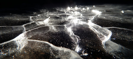 Intricate Patterns of Shimmering Glaciers with Subtle Cracks and Reflections in Icy Blue Watersの素材