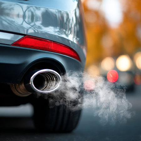 Automobile Tailpipe Gas Emissions Contributing to Environmental Contamination and Engine Pollutionの素材