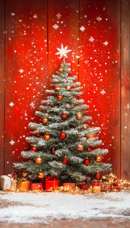 Beautifully Decorated Christmas Tree Surrounded by Presents for a Joyful Holiday Celebrationの素材