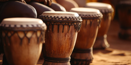 Handcrafted Wooden Drums Celebrating African Culture, Rich Heritage, and Traditional Rhythmsの素材