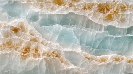Elegant Aqua Onyx Marble Stone Texture with Caramel Veining and Unique Light Veins for Backgroundの素材