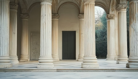 Elegant Classical Architecture in Soft Daylight, Highlighting Majestic Columns and Timeless Archesの素材