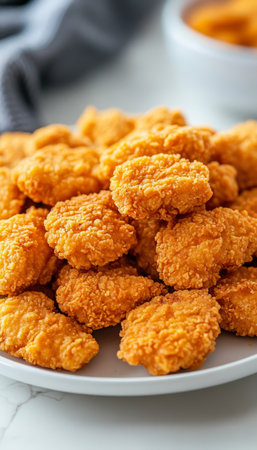 Mouthwatering Crispy Golden Chicken Nuggets Offer a Delightful Snack for Kids and Festive Gatheringsの素材