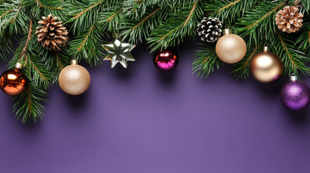 Beautifully Decorated Christmas Branches with Colorful Baubles and Pine Cones for Holiday Cheerの素材