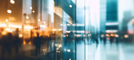 Abstract Blurred Background with Glass Panels and Reflections in a Contemporary Cityscape Settingの素材
